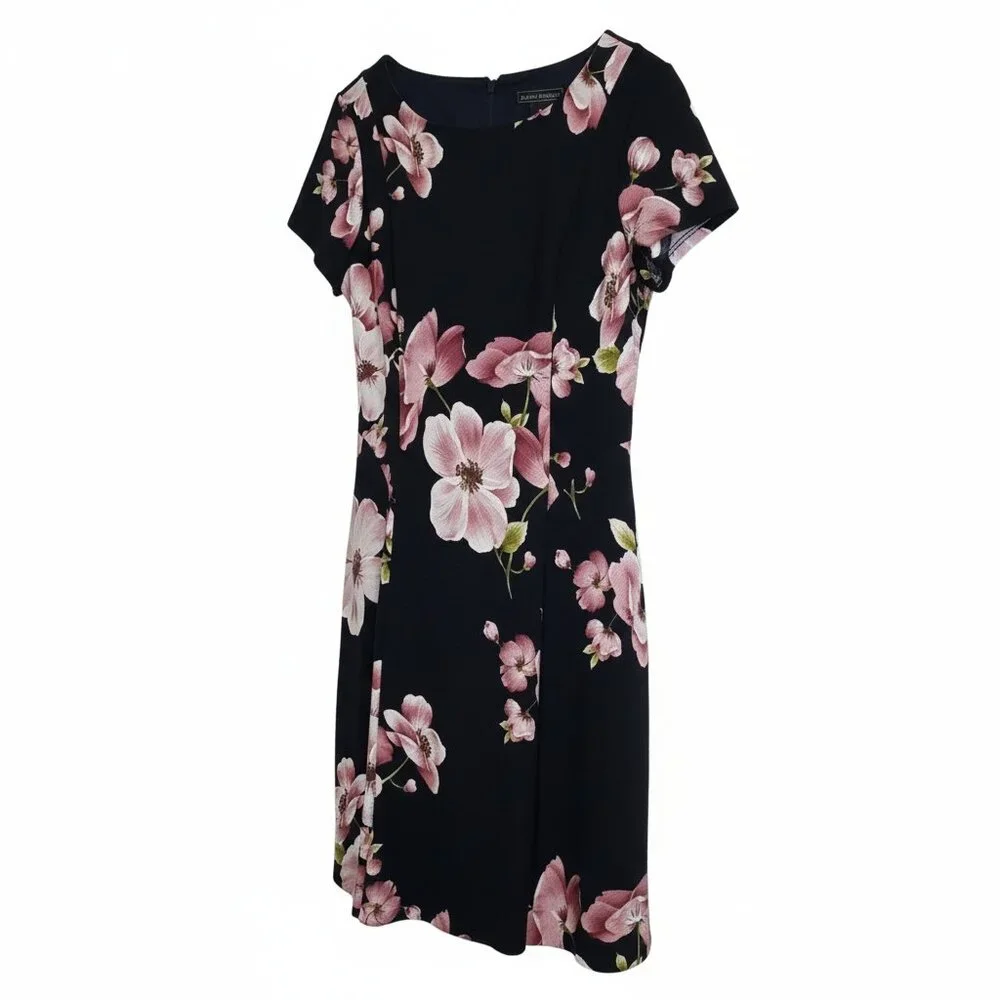 Jessica Howard Floral Dress Size 14 Black Pink Fit Flare Wedding Guest Cocktail